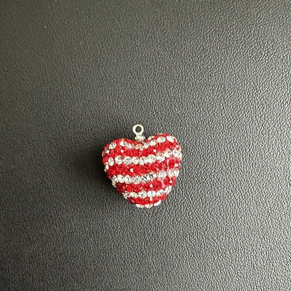 American Flag Heart Shaped Pendant Crystal Beaded Two Sided Red White Blue USA - Picture 2 of 3